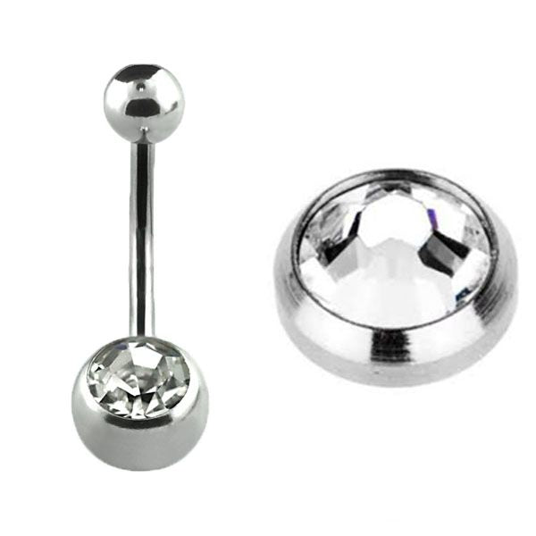 Stainless Single Jewelled Naval Bars (Clear) 1.6mm