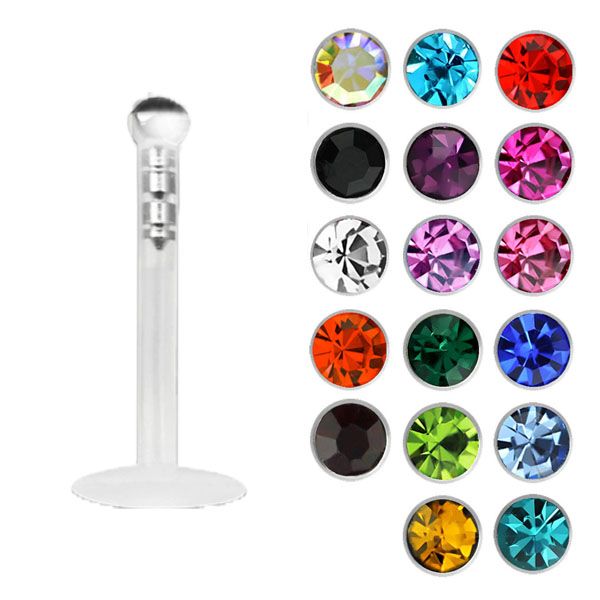 Mixed Jewel CZ Bio-Flex Tragus Silver 1.2 x 8mm (5)