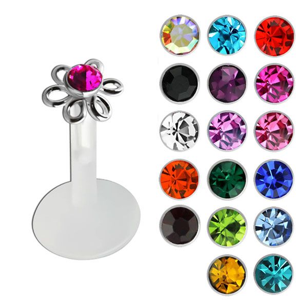 Mixed Flower Jewel Bio-Flex Tragus Silver 1.2 x 6mm (5)