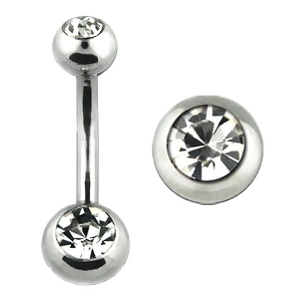 Stainless Double Jewelled Naval Bars (Clear) 1.6mm