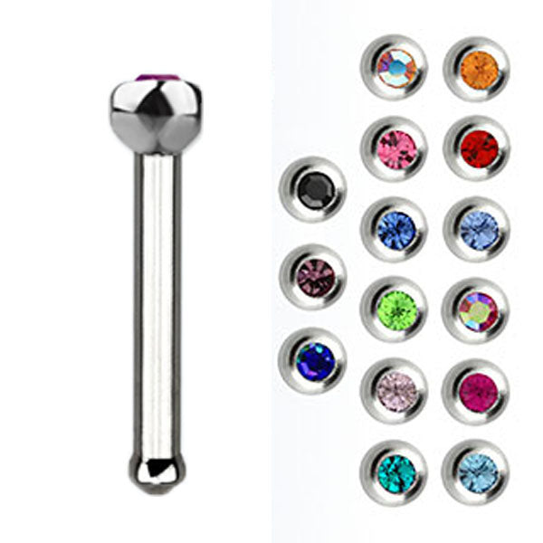 Nose Bone Straight 1mm Titanium Mixed Jewel (5)