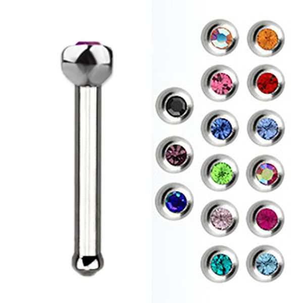 Nose Bone Straight 1mm Titanium Mixed Jewel (5)