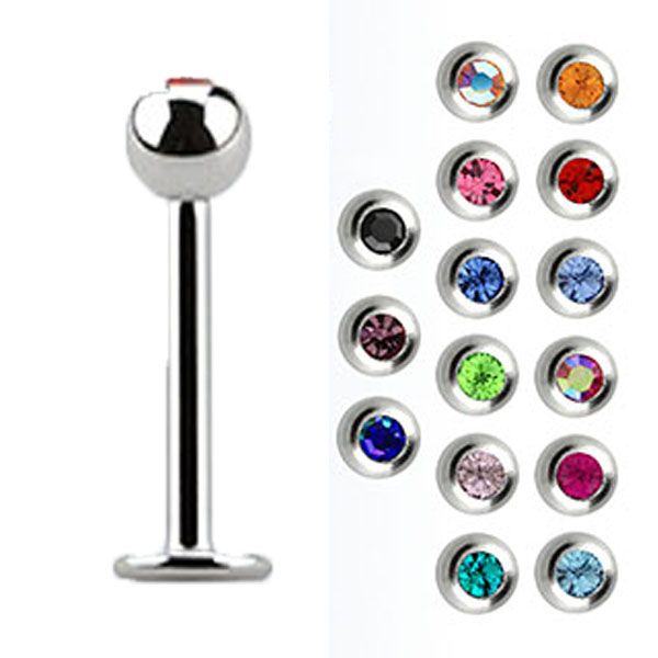 Stainless Labret 1.2 x 6mm Mixed Jewel (5)