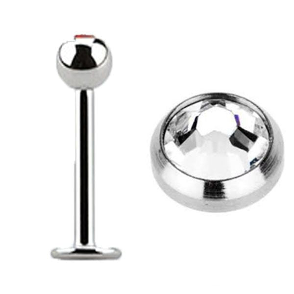 Stainless Clear Jewel Labret Studs 1.6mm