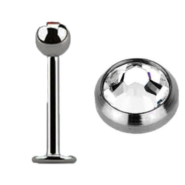 Titanium Labret 1.2 x 6mm Clear Jewel (5)