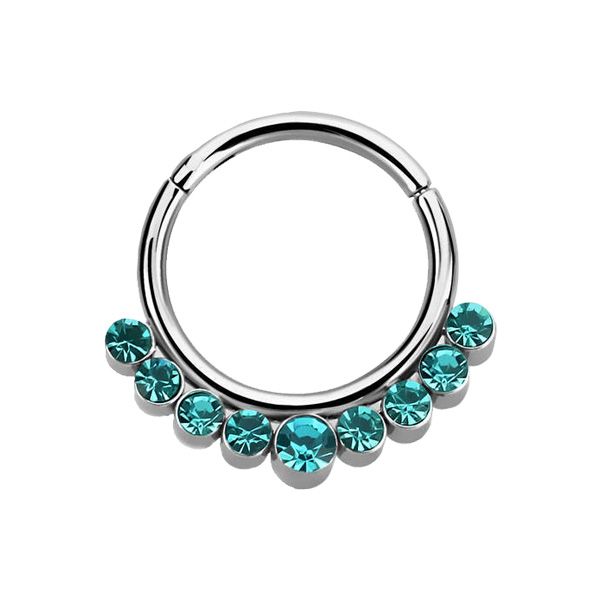 SURGICAL STEEL Septum Ring Blue Zircon Crystals (1) 1.2x8mm