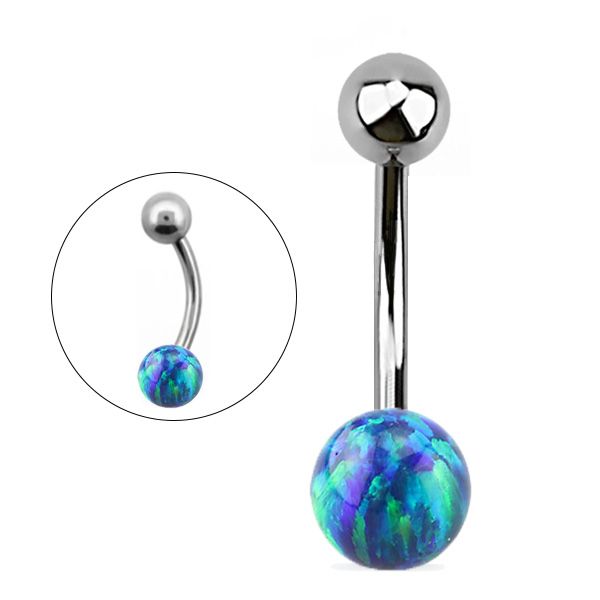 TITANIUM Naval Bar Dark Green Opal Ball (1) 1.6x10mm