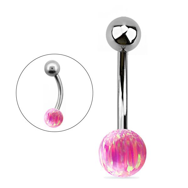 TITANIUM Naval Bar Pink Opal Ball (1) 1.6x12mm