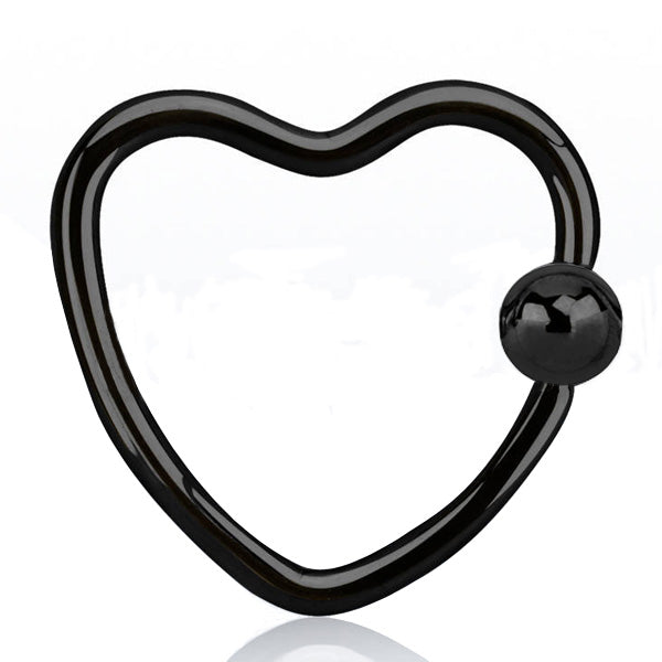 SURGICAL STEEL Anodised Daith Heart BCR Black (5) 1.2mm