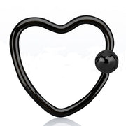 SURGICAL STEEL Anodised Daith Heart BCR Black (5) 1.2mm