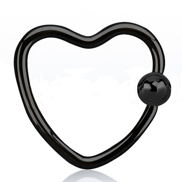 SURGICAL STEEL Anodised Daith Heart BCR Black (5) 1.2mm