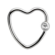 SURGICAL STEEL Daith Heart Clear Crystal (5) 1.2mm