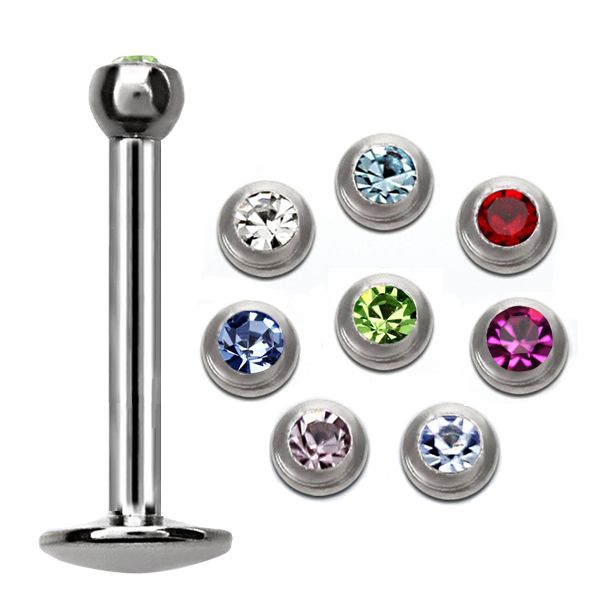 TITANIUM Labret Bezel Crystal 1.2x8mm Aquamarine (5)