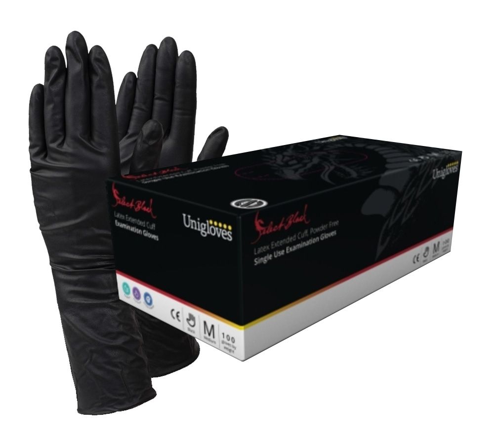 Select Black LONG CUFF Latex Gloves (100)
