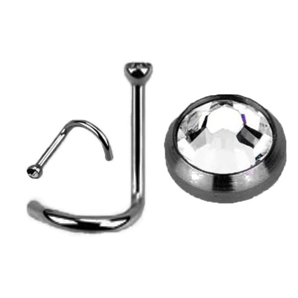TITANIUM Nose Stud (Clear Crystal Jewel) 1mm (5)