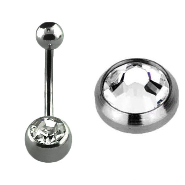TITANIUM Jewelled Naval Bar (Clear Crystal) 1.6x10mm (5)