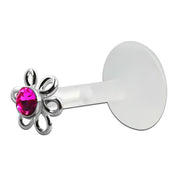 Bio Flex Tragus Flower Labret with Crystal 1.2mm
