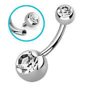 Titanium Internally Threaded Navel Bars with Clear Jewels 1.6mm