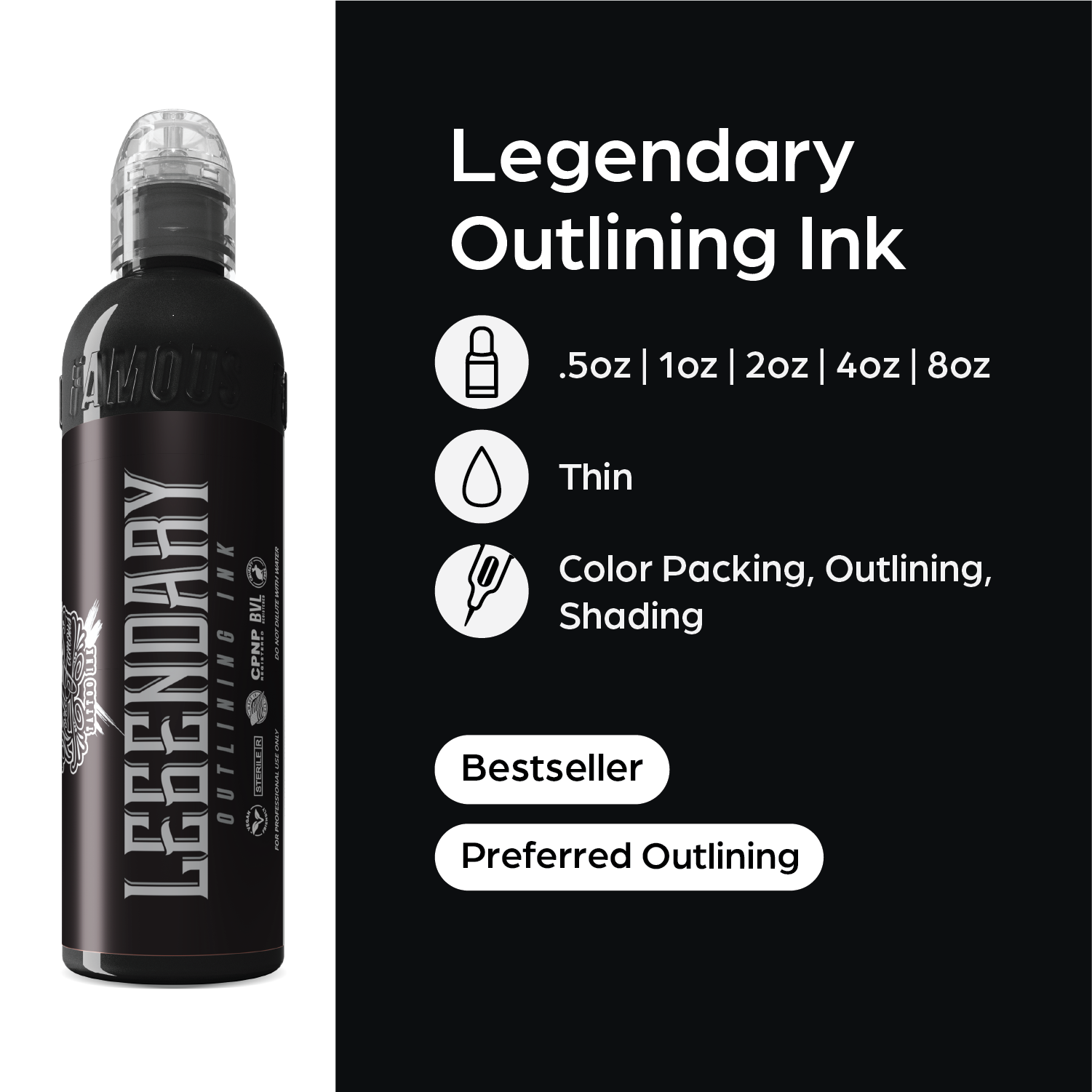 World Famous Ink Legendary Outline Black 8oz