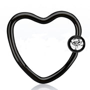 ANODISED Daith Heart BCR Black With Clear Crystal (5) 1.2mm