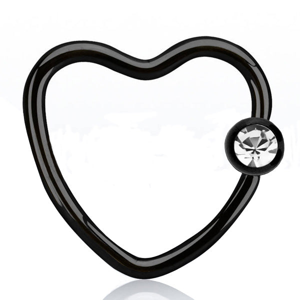 ANODISED Daith Heart BCR Black With Clear Crystal (5) 1.2mm