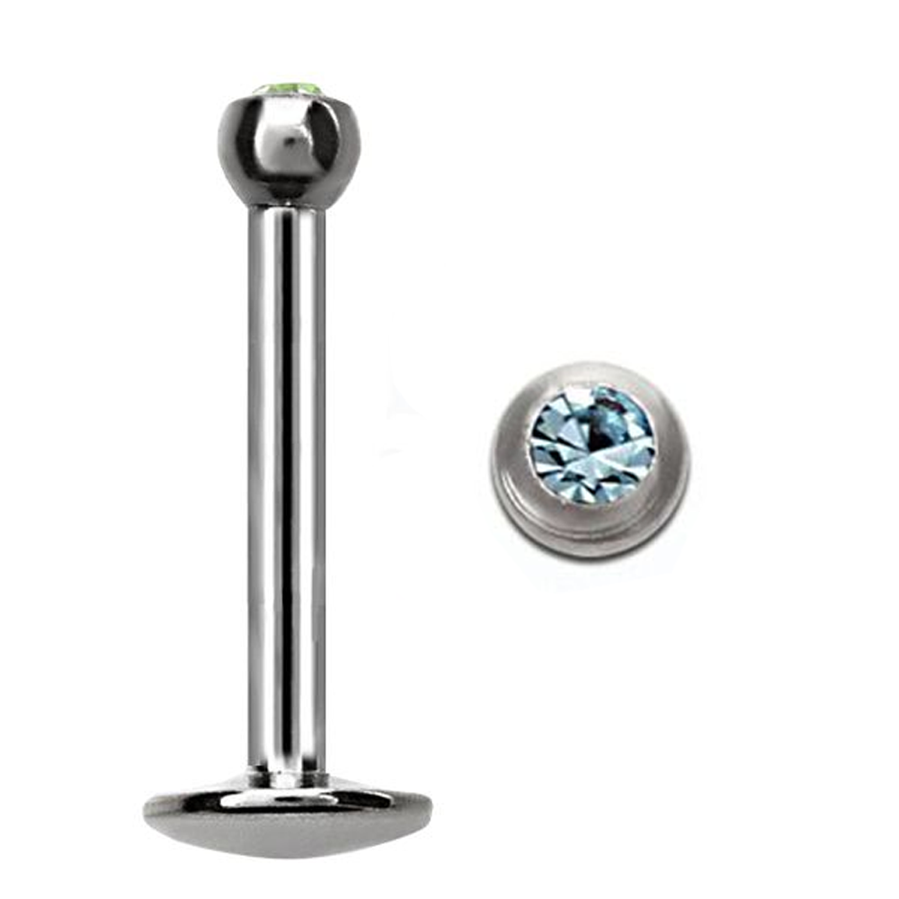 TITANIUM Labret Bezel Crystal 1.2x8mm Aquamarine (5)