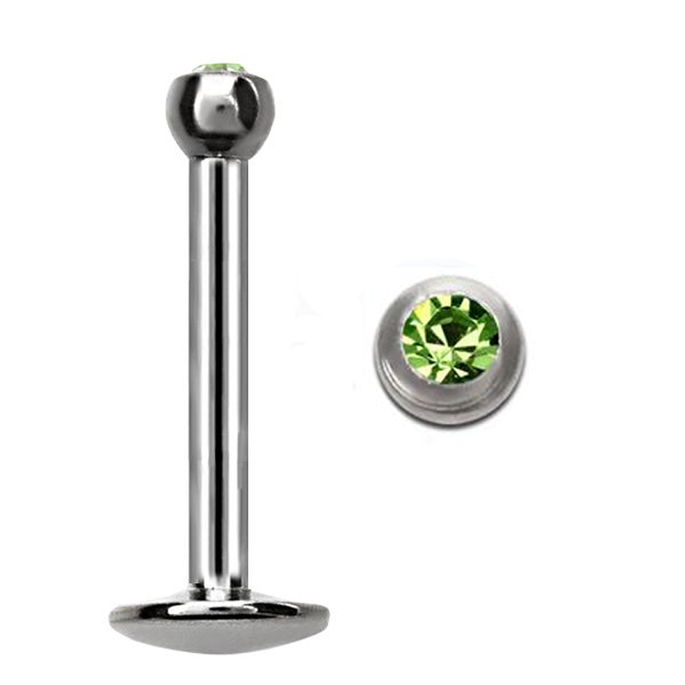 TITANIUM Labret Bezel Crystal 1.2x8mm Peridot (5)