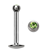 TITANIUM Labret Bezel Crystal 1.2x8mm Peridot (5)