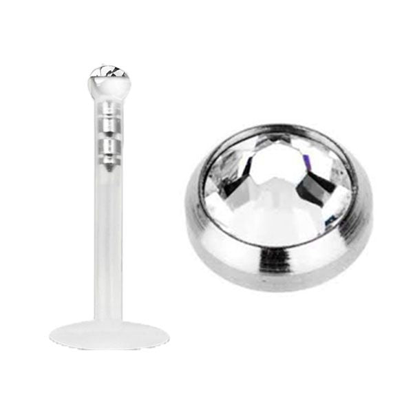Bio Flex Silver Tragus Crystal (Clear Jewel) 1.2mm