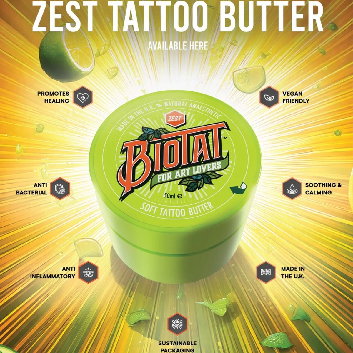Biotat Numbing Tattoo Butter Zest 50g X 12 Display