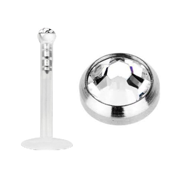 Bio Flex Silver Tragus Crystal (Clear Jewel) 1.2mm