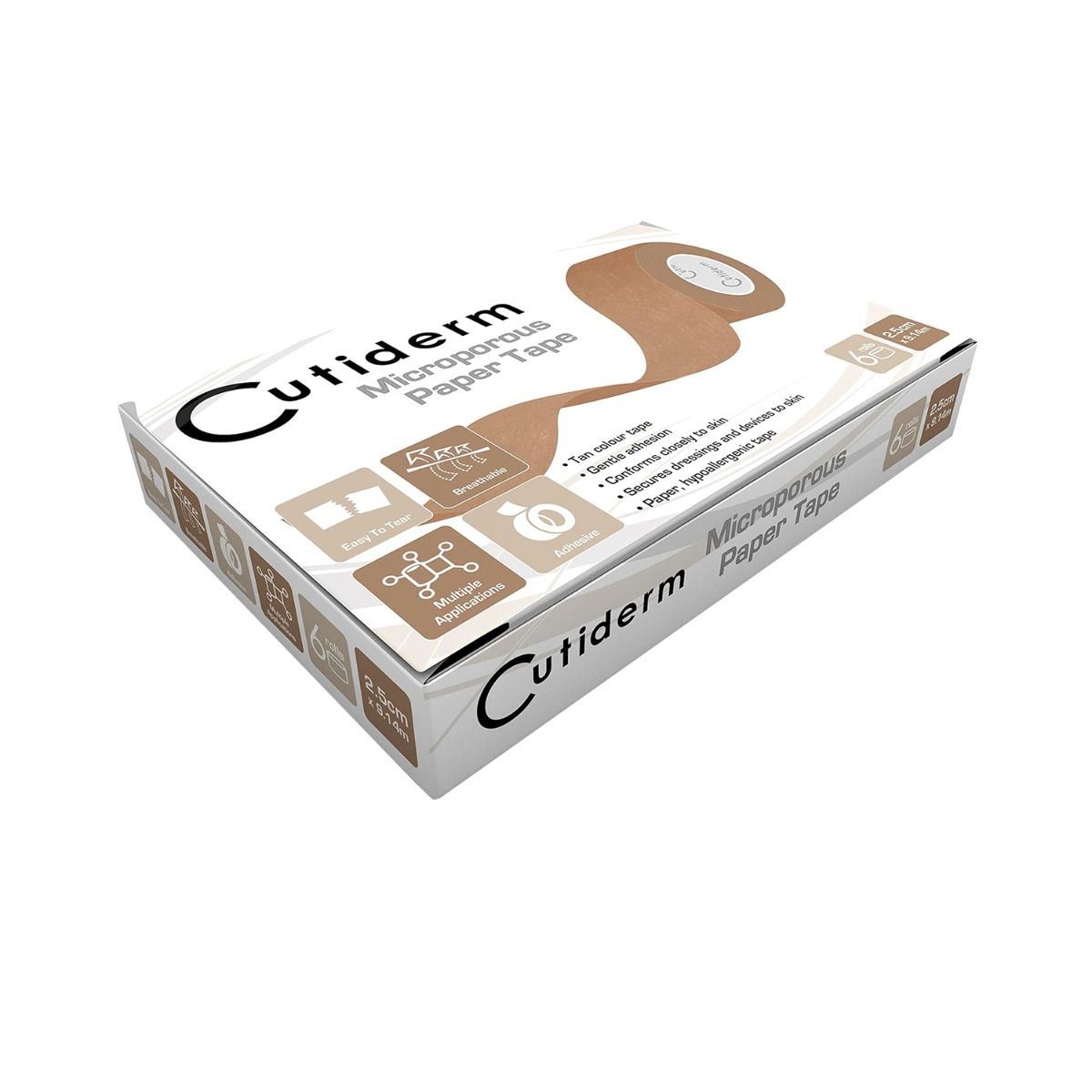 Cutiderm Micropore Tan Tape 2.5cm Dressing Tape 6