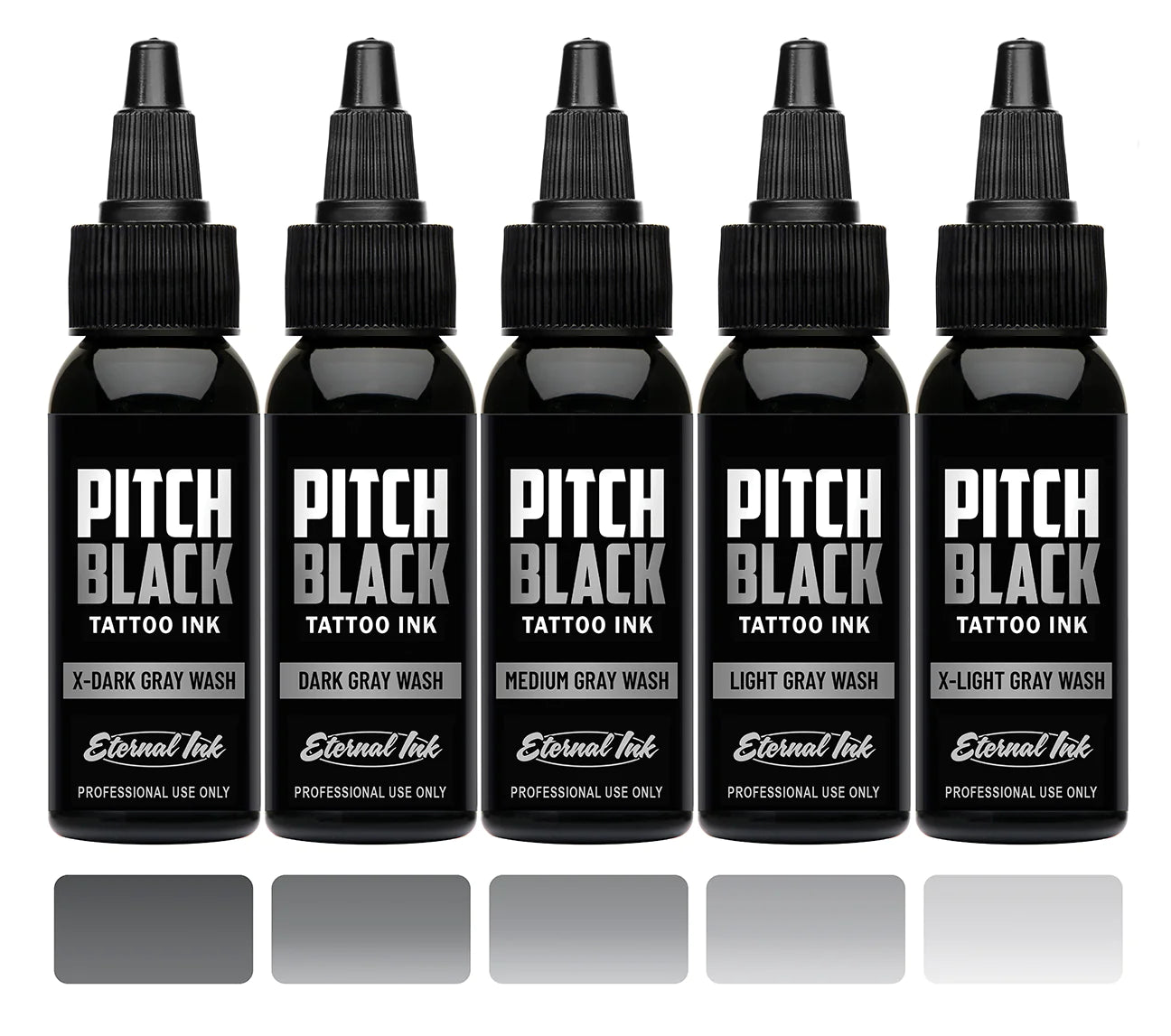 Eternal Ink Pitch Black 5 Bottle Greywash Set 2oz