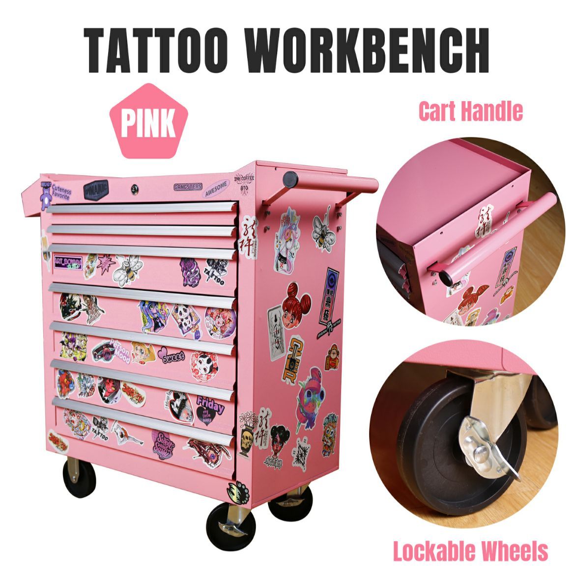 Professional Workstation With 7 Drawers (Pink)