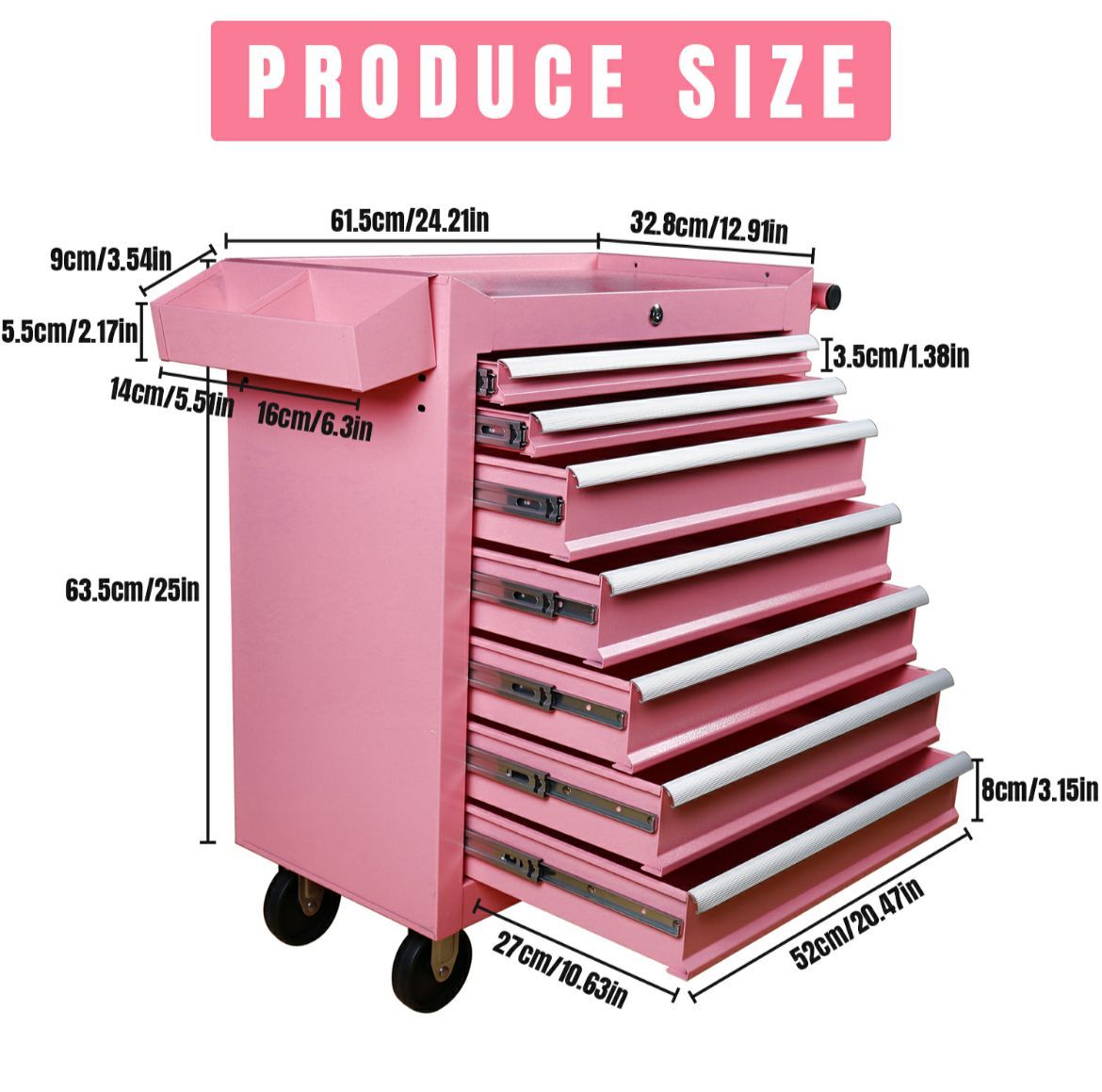 Professional Workstation With 7 Drawers (Pink)