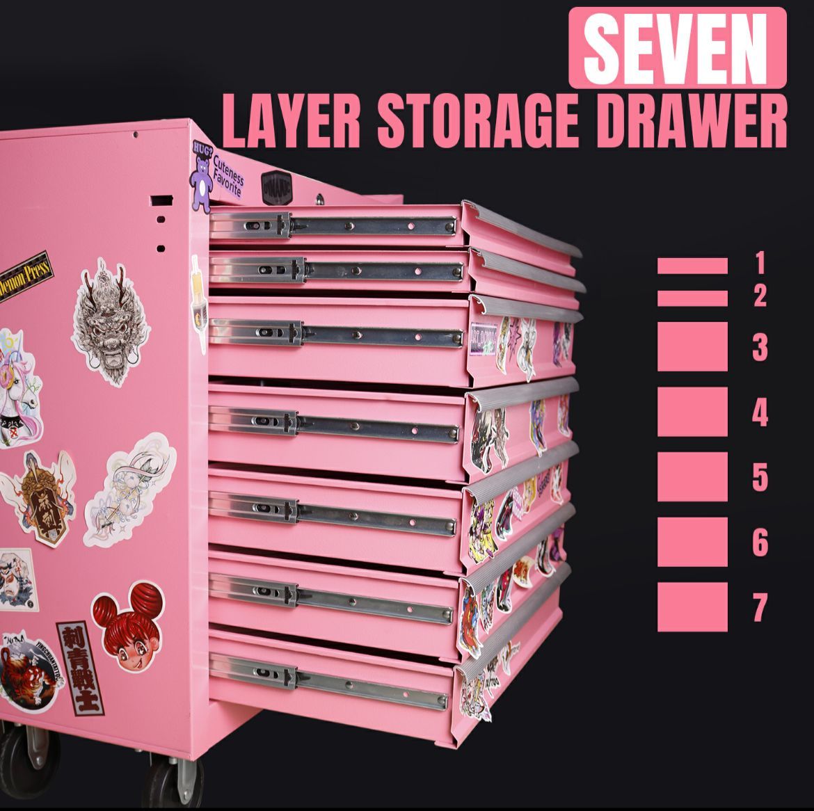 Professional Workstation With 7 Drawers (Pink)