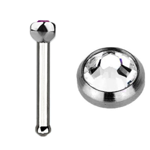 Nose Bone Straight 1mm Titanium Clear Jewel (5)