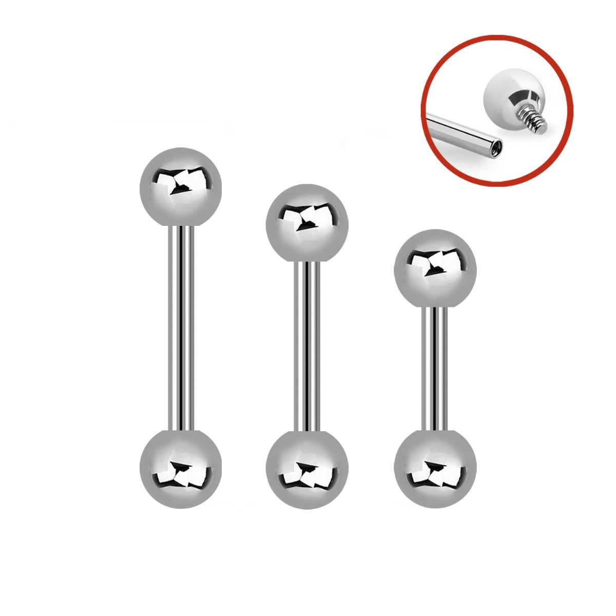 Internally Threaded Barbell 1.6x22mm stainless 5 pack