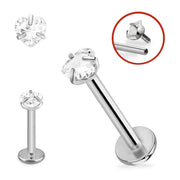 Internally Threaded Labrets with Clear Heart Crystal - Titanium