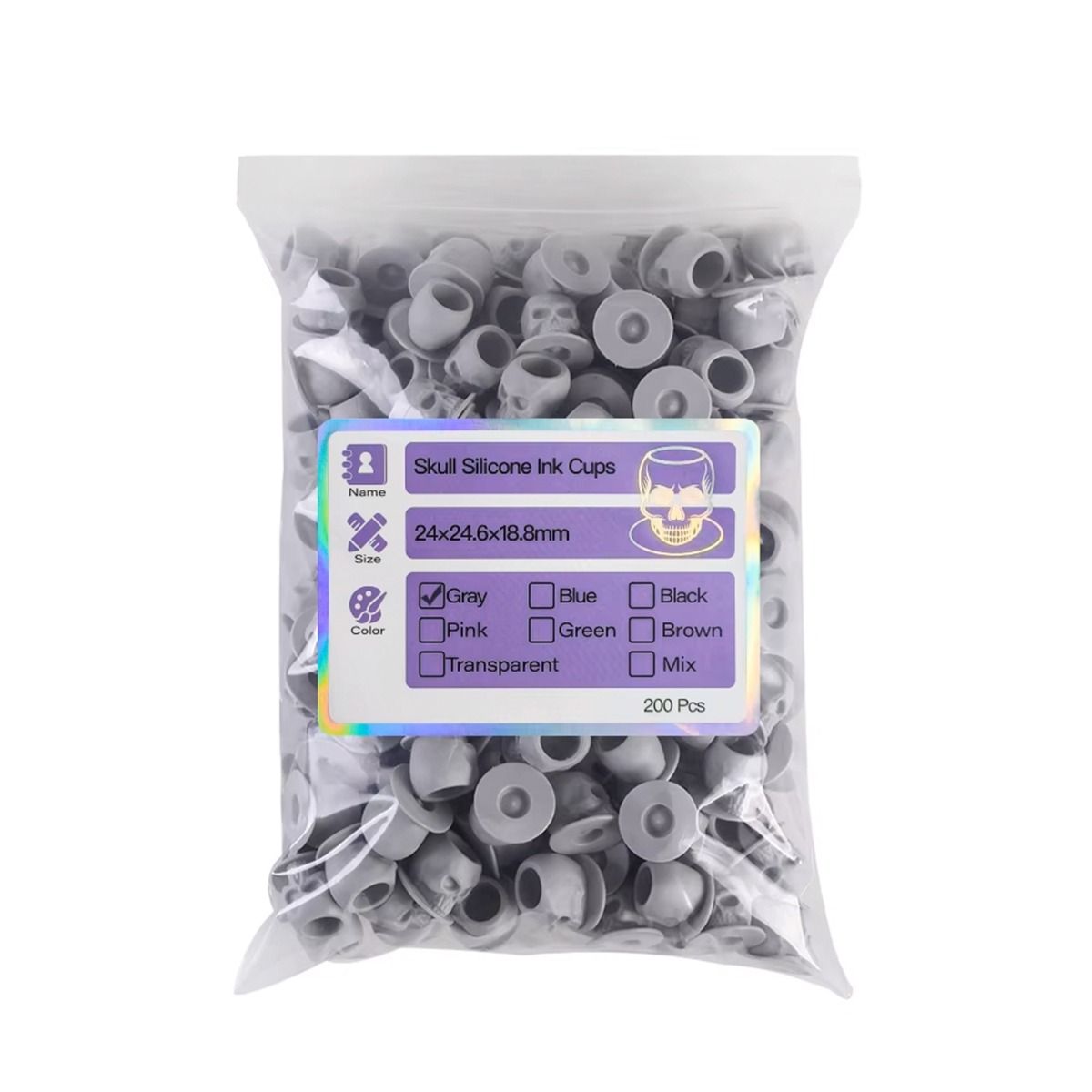 Silicone Skull Ink Cap Grey 14mm (200)