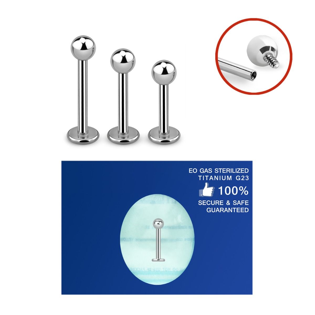 STERILE Internally Threaded Labret - Titanium