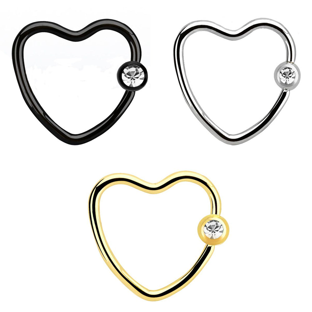 Stainless Jewelled Daith Heart BCR 1.2mm