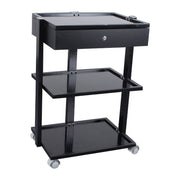 Three Tier Glass Shelved Trolley With Drawer