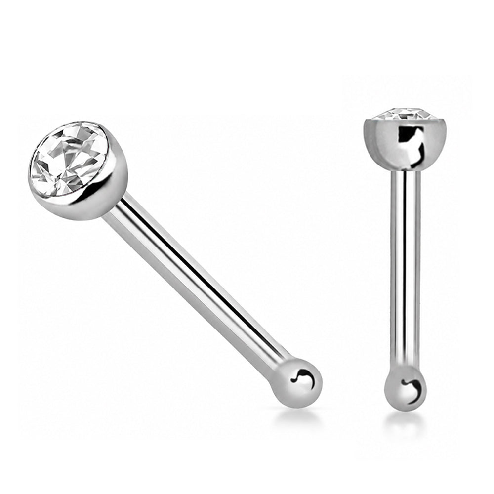 Titanium Nose Bone Straight 1mm with Crystal