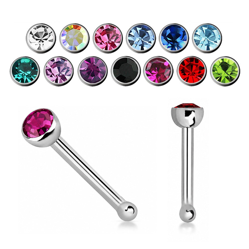 Titanium Nose Bone Straight 1mm with Crystal