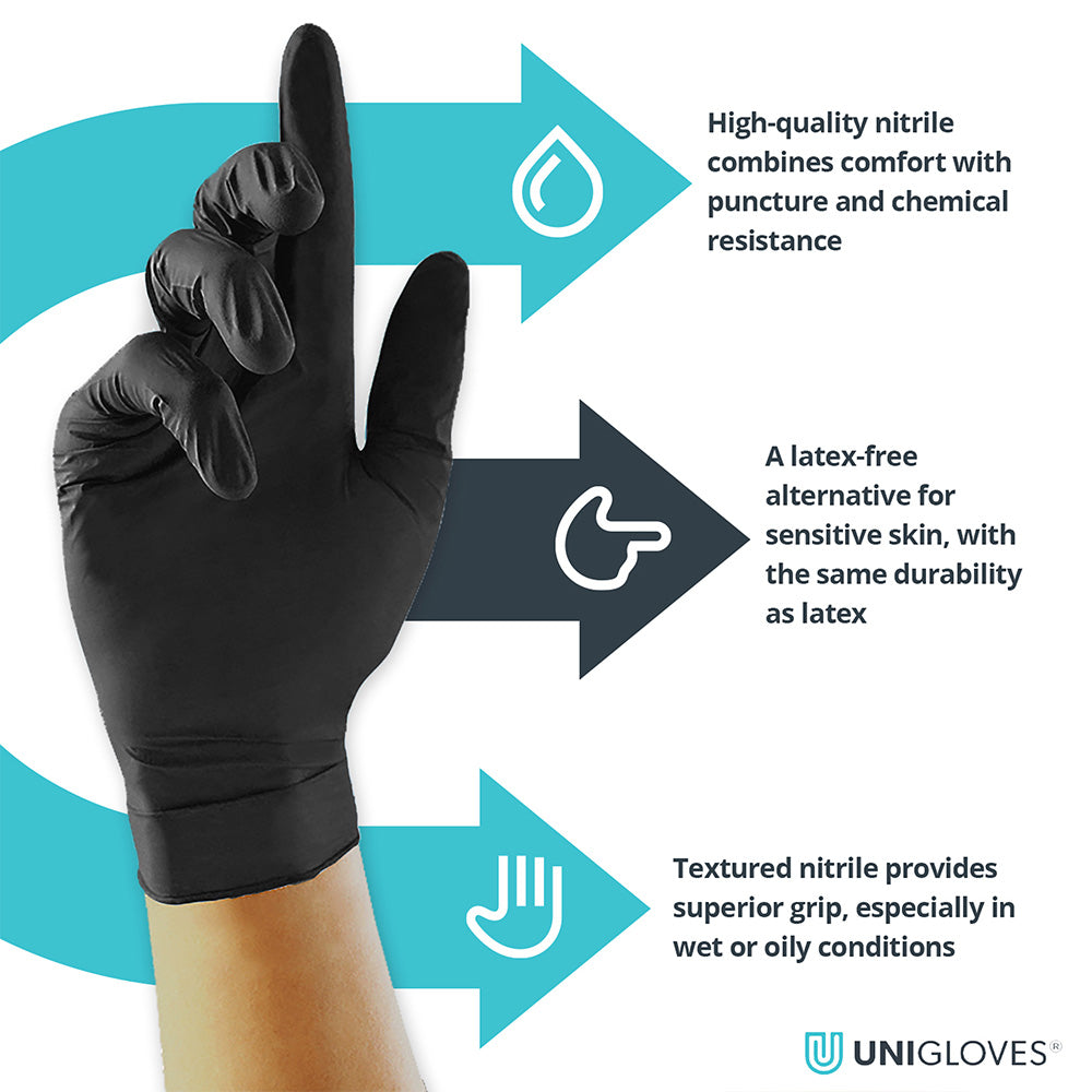 Unicare Black Nitrile Powder Free Gloves