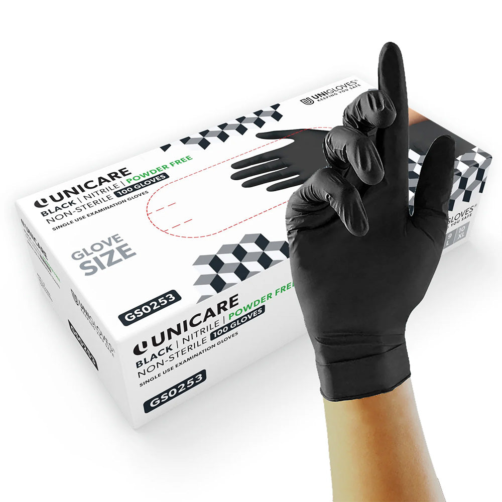 Unicare Black Nitrile Powder Free Gloves