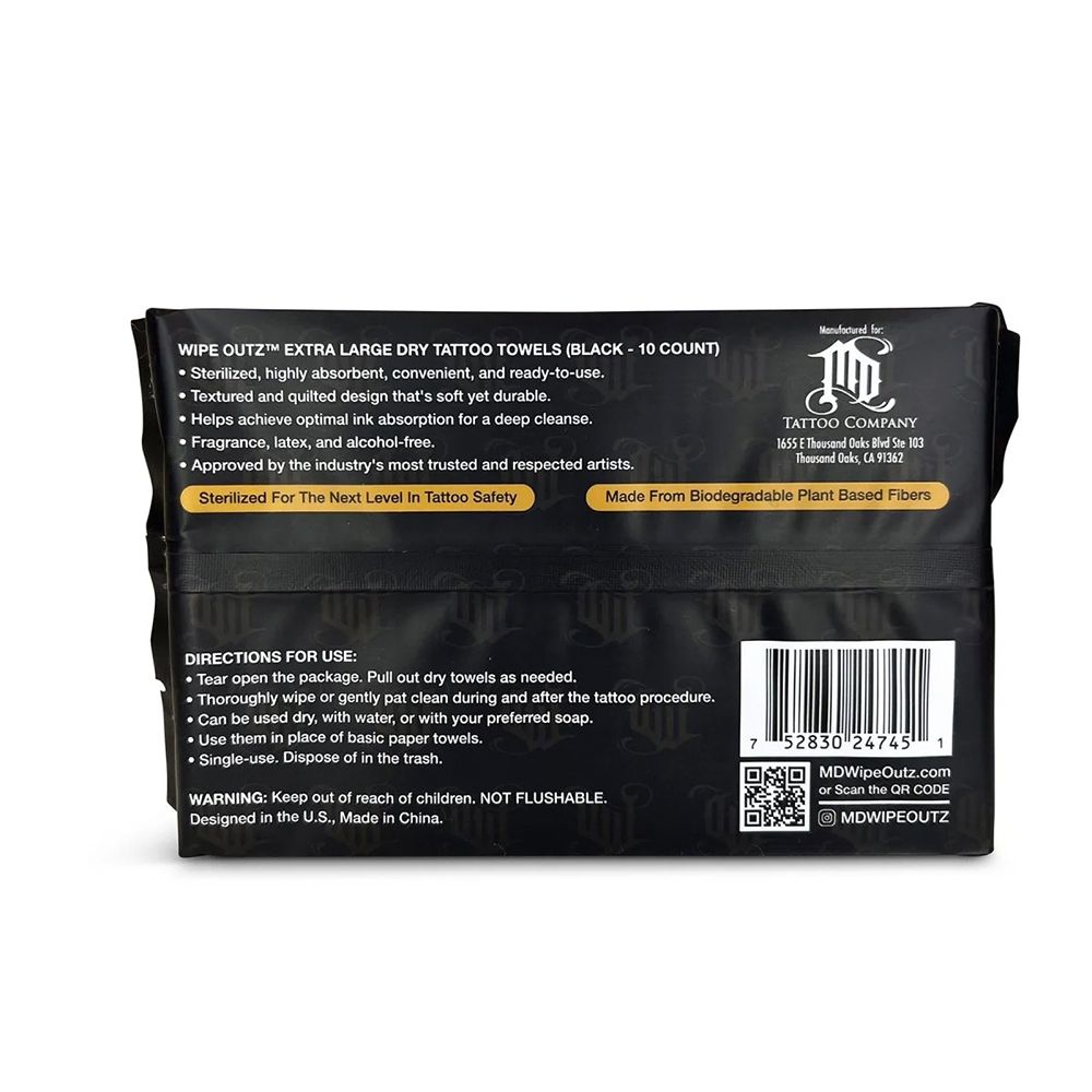 Wipe Outz Dry Black Tattoo Towels XL (10)